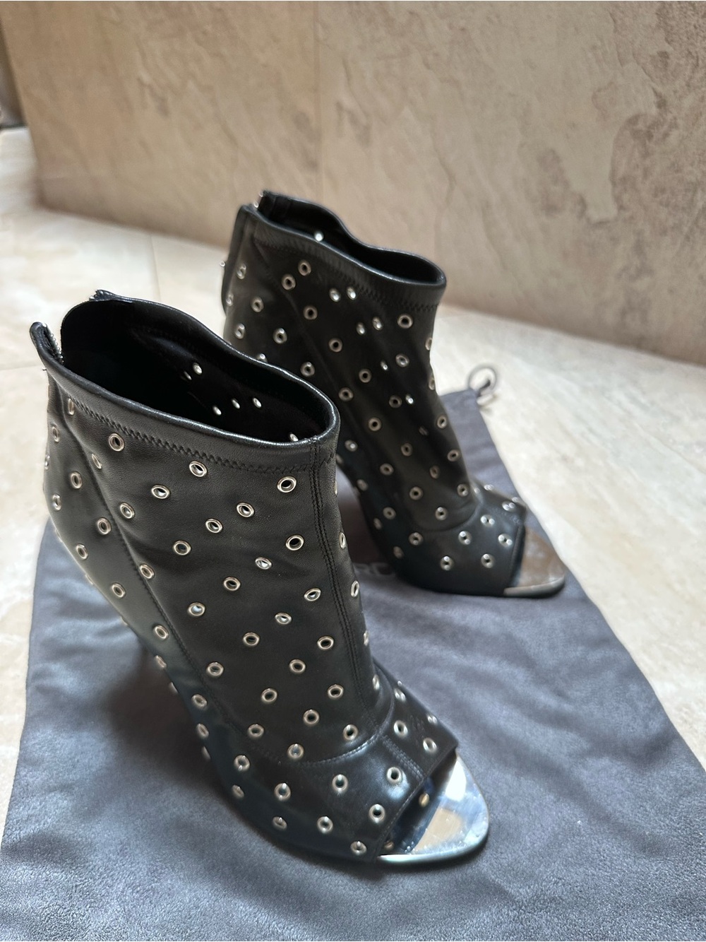 Tom Ford Black Studded Peep-Toe Ankle Booties
